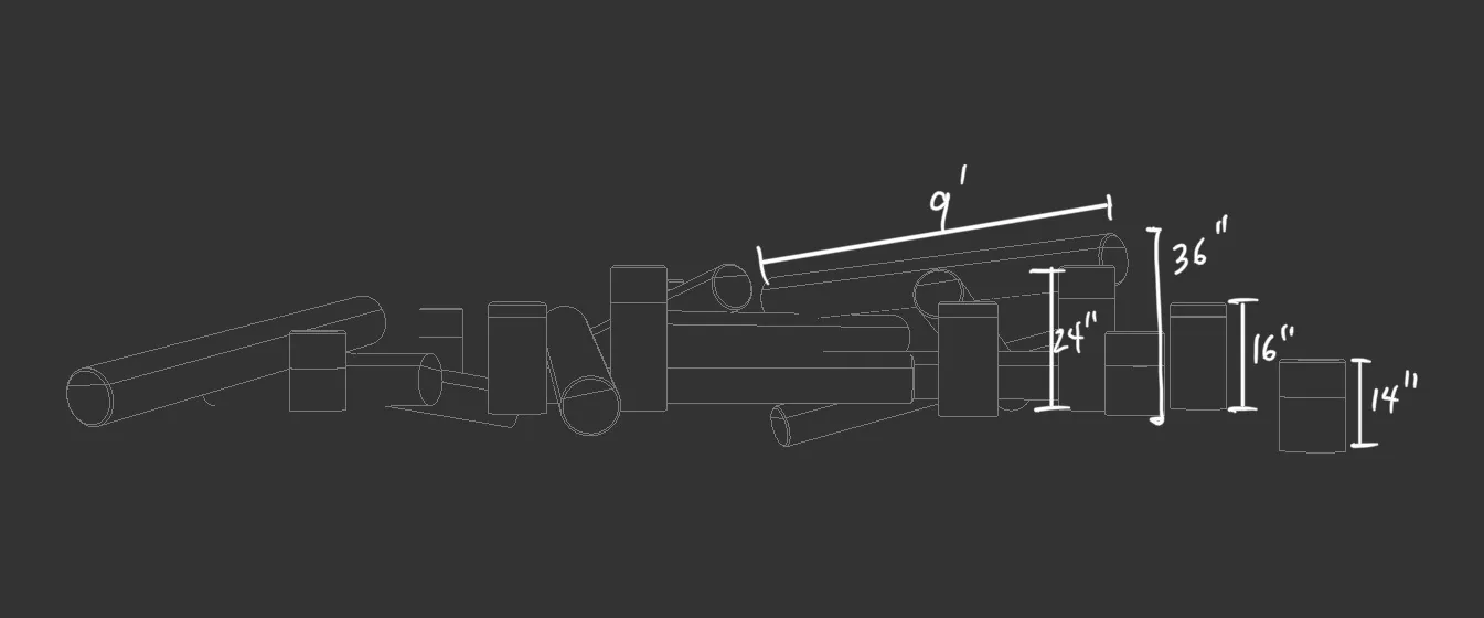 Elevation drawing of Log Pile with piling heights marked